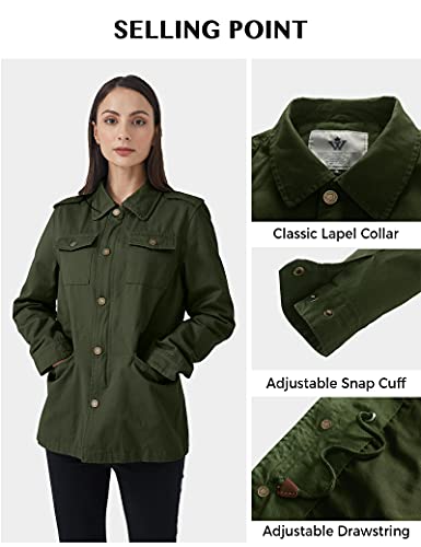 WenVen Womens Spring Light Military Jacket Canvas Utility Jacket (Army Green, M) - Thumbnail 6