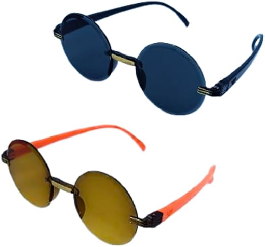 2 Pcs Kids Fashion Round Sunglasses For Boys And Girls For 2 to 10 Years Polarised Cooling Glasses For Boys Girls Photosho...
