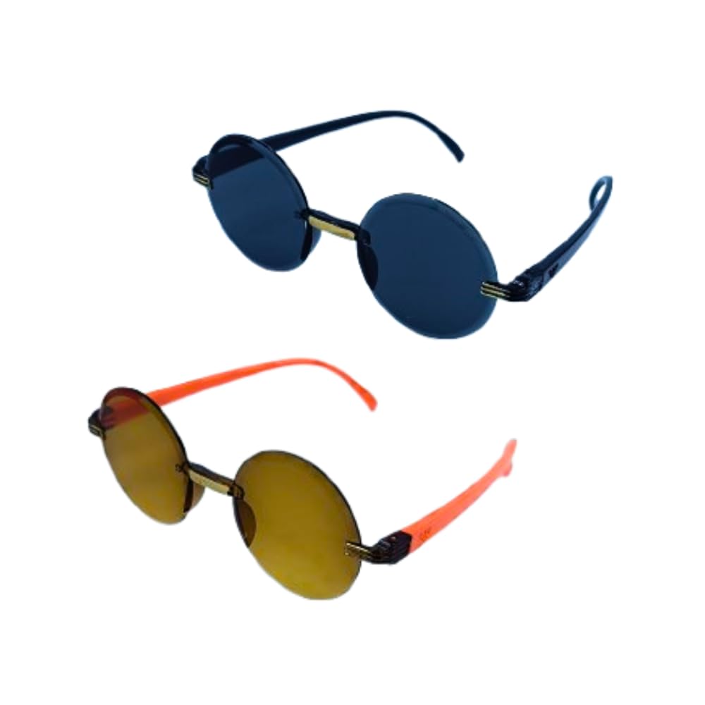 2 Pcs Kids Fashion Round Sunglasses For Boys And Girls For 2 to 10 Years Polarised Cooling Glasses For Boys Girls Photoshoot Accessories Trendy & Funky Shades for Summer, Beach, specks, chasma