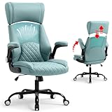 SEATZONE Home Office Desk Chairs with Wide Headrest, Rolling Desk Chair with Wheels and Flip-up Armrest, Computer Chairs Adjustable Backward Tilt, Teal Leathaire