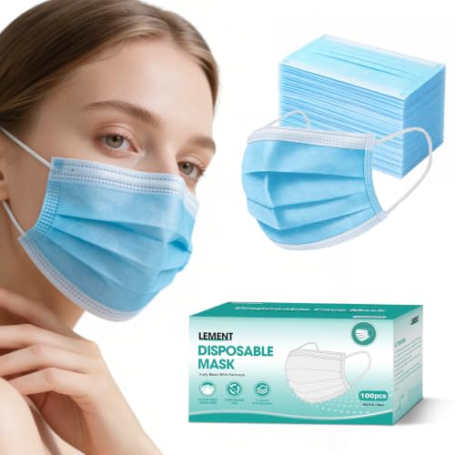 Image of LEMENT 100 Pcs Disposable Face Masks,Blue Disposable Mask 3 Ply Face Masks