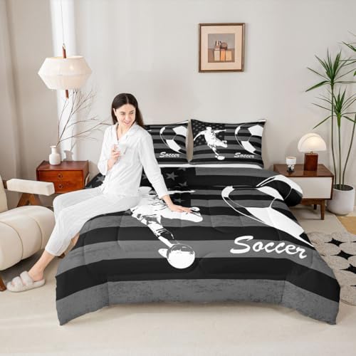 Image of Feelyou Soccer Comforter Set Twin Size 2 Pcs Kids Boys Girls