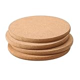 4Pcs Cork Placemats Set - 19CM Round Thick Corks Trivet Set, Wooden Non Slip Durable Coasters, Corks board Placemat, Multifunctional Cork Mat for Table & Countertop