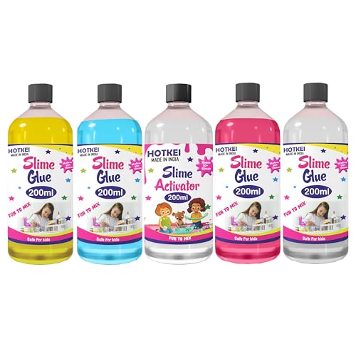 Image of HOTKEI (Make 40+ slimes) Multicolor Scented DIY Magic Toy Slimy Slime Activator Glue Gel Jelly Putty Making kit Set Toy for Boys Girls Kids Slime Making Kit 4 Colored Glue 1 Activator 200 ml Each