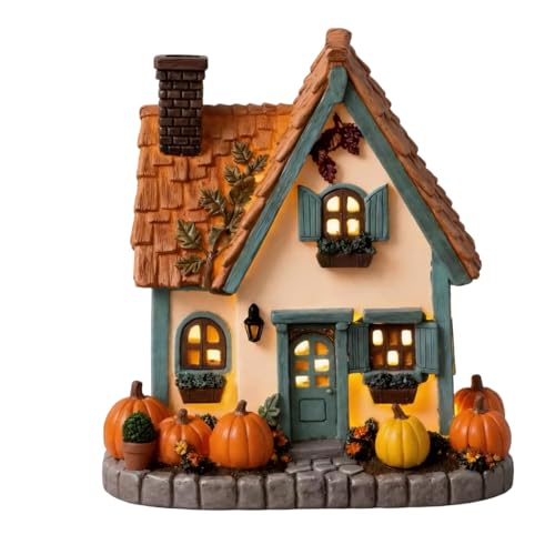 Vintage Light-Up Pumpkins Cottage,Hand-Painted Pumpkin LED Cottage Decor(B)