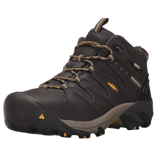 KEEN Utility Men's Lansing Mid Height Steel Toe Waterproof Work Boots, Raven/Tawny Olive, 10.5