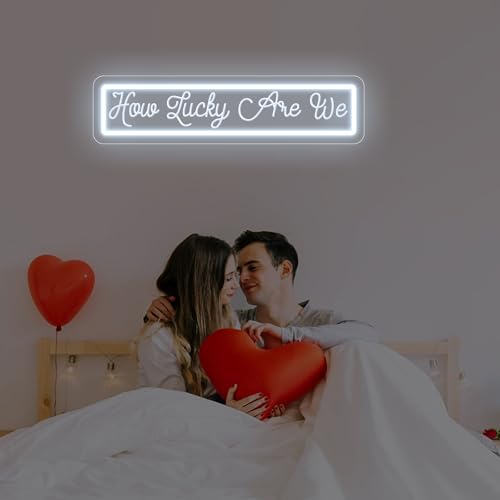 Image of How Lucky Are We Neon Sign, Romantic Anniversary LED Light, Home Bedroom Wall Decor,Valentine's Day Decor, Wedding Neon Wall Art, 16.5 inchx4.1 inch