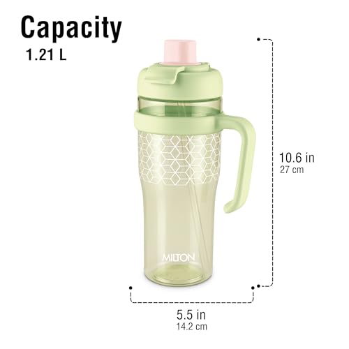 Image of MILTON Champion 1250 2- in-1 Sip or Gulp Lid Tumbler 1.21L | Tritan Plastic Water Bottle with Handle | Leak-Proof, BPA-Free | Perfect for School, Gym, Office, Travel Bottle for Men and Women, Green