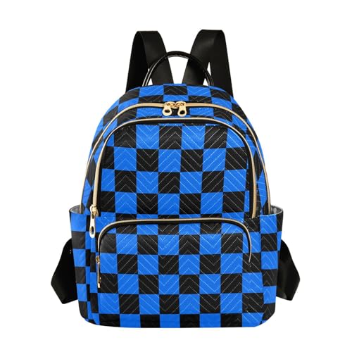 Image of ALAZA Black Dark Blue Checkered Plaid Women Backpack Purse Ladies Fashion Shoulder Bag Daypack Travel Bag 7.5L