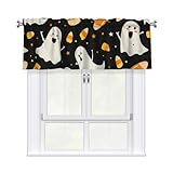 ZEYARUIBO Cheerful Ghost and Candy Curtain Valance Light Blocking Valve 3-Inch Rod Bag Short Window Valves 54x18in