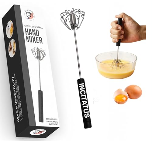 INCITATUS - Hand Press Manual Egg Whisk – Push Rotary Mixer – Hand-Powered Mixing Tool for Eggs - Milk - Sauces & Dry Ingredients – No Electricity Required - Ergonomic Non-Slip Handle
