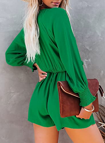 Alvaq Jumpsuits For Women Plus Size Spring Summer Tie Knot Front Sexy V Neck Mini Dress Green Romper For Women,Green,Small #TOP2
