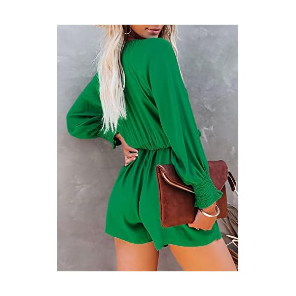 AlvaQ-Rompers-for-Women-Dressy-Spring-Summer-Tie-Knot-Front-Sexy-V-Neck-Jumpsuits AlvaQ Jumpsuits for Women Plus Size Spring Summer Tie Knot Front Sexy V Neck Brunch Outfits Date Night Outfit Green Romper Jumper Dress for Women Green Small