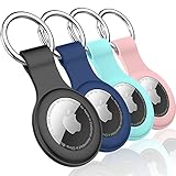 AKEMOTI Protective Case for AirTag Finder 2021, 4Pack Soft Silicone Tracker AirTag Case with Anti-Lost Keychain, AirTag Keychain for Keys Backpacks (Black,Dark Blue,Mint Green,Pink)