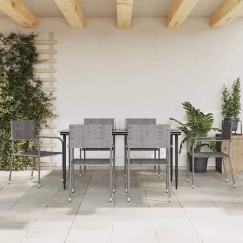 UJCHVHN Gartenmöbel-Set, 7-teilig, Grau, Polyrattan, Gartenmöbel-Sets