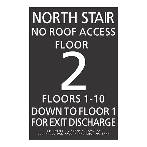 Emergency Stairwell Identification Floor Level Signs with your custom text. Tactile Letters With Braille, 12x18", Specify your text. Many color options. IFC/IBC/NFPA compliant. (Black)
