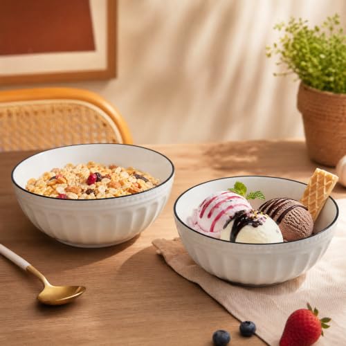 Ceramiczne miski deserowe, miska śniadaniowa, ceramiczna biała miska, 700 ml, idealne do lodów, zupy, makaronu, sałatki, makaronu (D)
