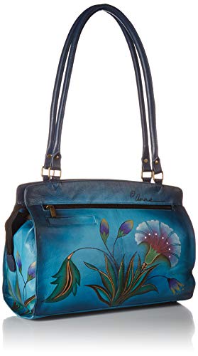 Anna By Anuschka Genuineleatherlarge Satchel Shoulder Bag Hand-Painted Original Artwork, Turkish Garden Denim #TOP1