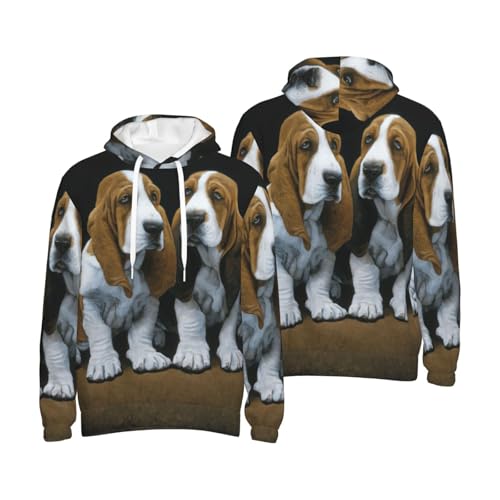 Sweat à capuche homme imprimé chiots basset hound EdWal pull polyester décontracté sport - 7