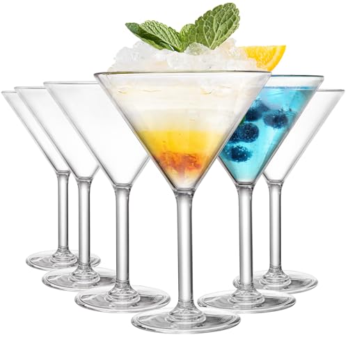Yopay Set of 6 Unbreakable Martini Glasses, 300ml/10 Ounce Cocktail Glasses for Whiskey, Margarita, Manhattan, Holiday, Party, Reusable, Break Resistant, Clear Polycarbonate Glassware