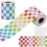 OLYCRAFT 2 Rolle 40 m Regenbogen Schachbrett Bordüre Bunte Gerade Bordüre Bunte Karierte Flaggenbordüre Karierte Flaggen Pinnwandbordüre Mit Klebepunkten Für Büro Und Heimdekoration