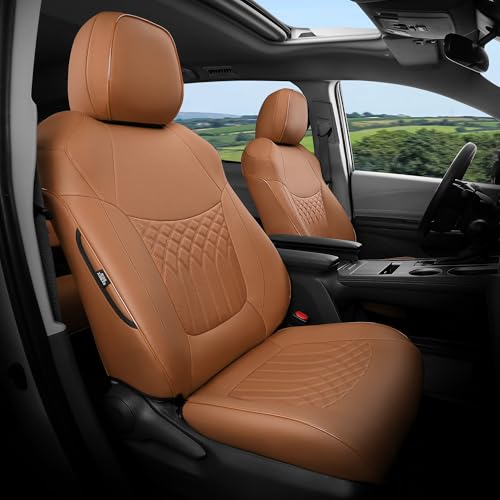 FEINEPRO Customized for Toyota Sienna Seat Covers 2021-2025 Sienna 8 Seats 3 Row, Leather Car Seat Covers Waterproof Seat Covers Full Set for Cars, Car Seat Protectors, Airbag Compatible(Brown)