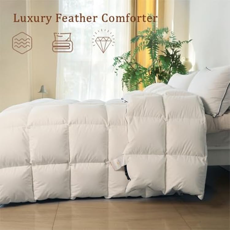 Feather Down Fiber Comforter King Size,Premium Ultra-Soft Breathable Comforter High Fill Power White Duvet Insert,All Season Hotel Luxury Bedding Comforters 8 Corner & Center Loops,Baffle Box Design