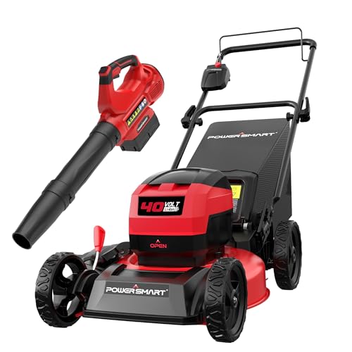 PowerSmart 40V Brushless Cordless 17" 3-in-1 Puch Lawn Mower & Leaf Blower Combo, 6-Position Height Adjustment & 11.8 Gal Bag, 115 MPH 465 CFM 2 Mode Blower, Battery Powered Yard Tools Set