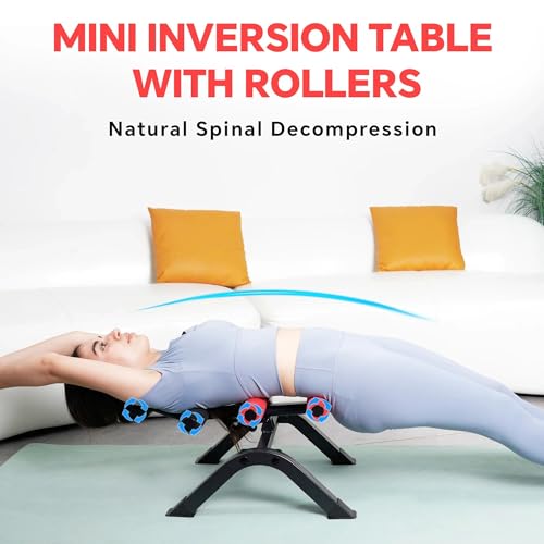 Mini Inversion Table with Roller, 400LBS Heavy Duty Spinal Decompression Machine, Height-Adjustable Back Stretching Bench with Neck Roller by Giztud - Image 2