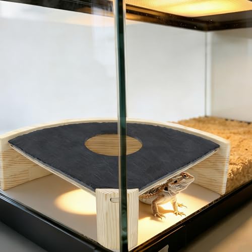 Reptile Basking Platform, 8" Corner Slate Rock Hide Cave for Leopard Geckos, Bearded Dragons, Hermit Crabs and Small Snakes, Underground Shelter Cave, Reptile Tank Accessories by BingegePet - Image 5