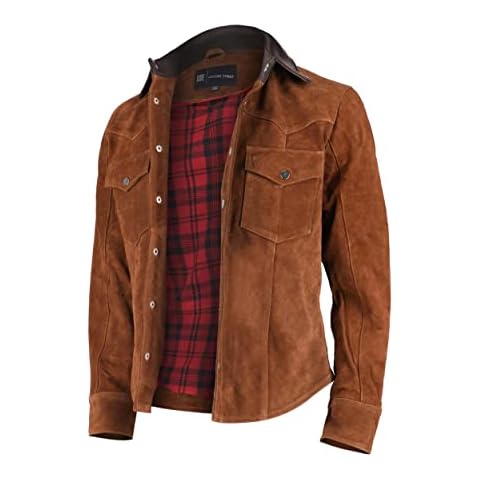 Mens Suede Jacket - Genuine Leather Suede Jacket for Men (Medium, Tan Brown Suede Leather Jacket) Cover