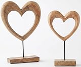 Fensterbank Deko Herz 2er Set aus Mangoholz, Holzherz Deko Metallständer