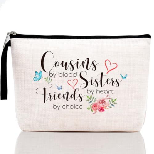 Cousin Gifts for Women, Cousin Birthday Gift Cousins by Blood, Sisters by Heart, Friends by Choice hanksgiving Christmas Graduation Wedding Gifts for Women, Girl, Her Cousin Makeup Bag