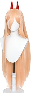 Peluca De Cosplay Para Motosierra Power Con Ear, Pelo Largo Recto Amarillo Sintético Resistente Al Calor Para Mujer