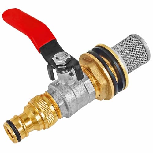Regentonnen Durchführung Loch Ø 27mm mit Kugel Hahn 1/2' Rohr Zoll Gewinde aus Messing + Filter + Stecker Kupplung passend für Gardena