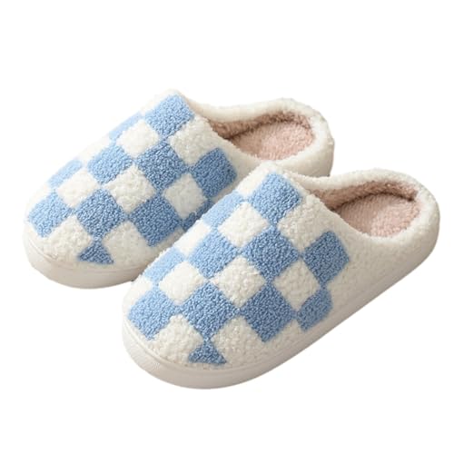 Plush Slippers for Women Checkered, Men Slippers Indoor Outdoor Anti-Slip Slippers for Men Warm Plush