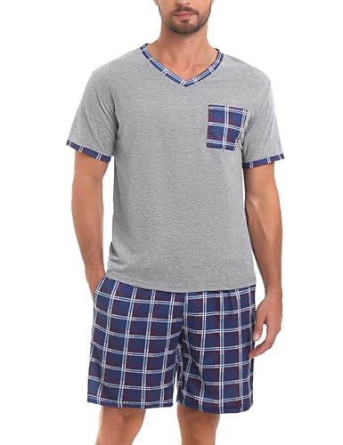 Marvmys Men's Short Sleeve Pajama Set Summer Pj Short Set 2 Pcs Loungewear Sleepwear with Pockets