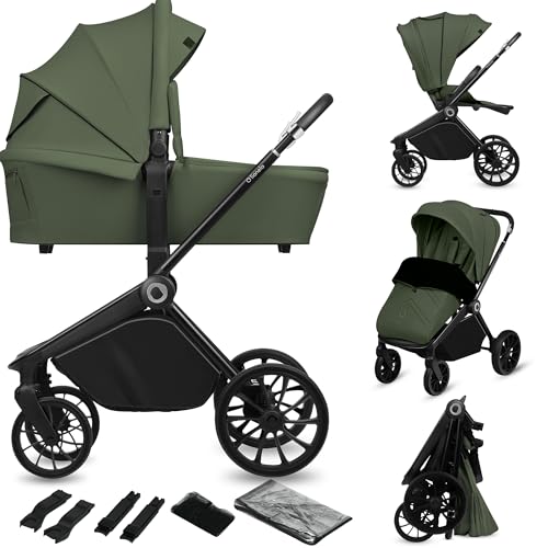 Lionelo Mika Plus 2 En 1 Cochecito De Bebé 0-48 Meses Hasta 22 Kg Capazo Hasta 9 Kg, Ajuste De Respaldo Y Reposapiés, Suspensión, Airydots, Ruedas De Pu Giratorias 360 Capota Xxl Green