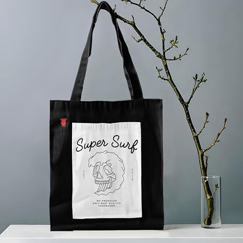 Image of ZORI Black Tote Bag With Pocket Printed Designed Canvas Tote Bags For Women large capacity,Tote bag For Shopping, College, Travel, More Canvas Handbag For Unisex Bag