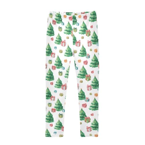 senya Girls Printed Leggings Yoga Pants Christmas Tree with Gift Pattern for Kids in 4t to 10 Years, 4T