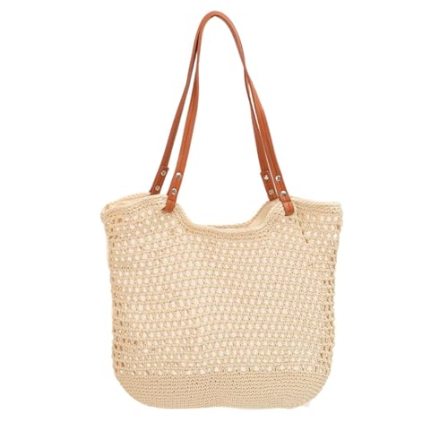 Bolso de playa tejido a ganchillo, bolso tote bohemio con forro impermeable para vacaciones de verano, bolso casual suave con correa para hombro para mujeres miniatura 3