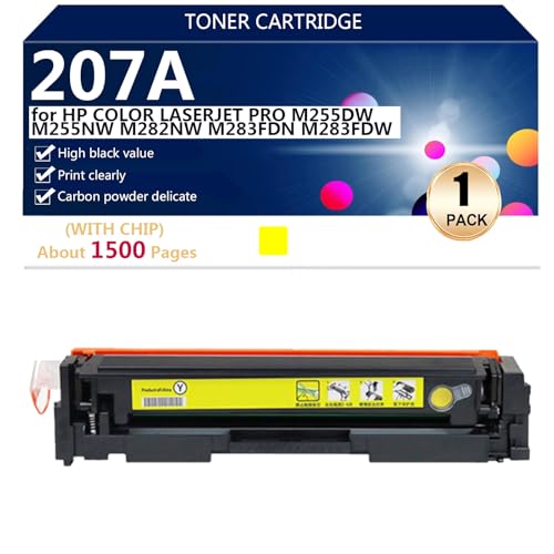 207A High Yield Toner Cartridges Compatible for HP COLOR LASERJET PRO M255DW M255NW M282NW M283FDN M283FDW Printers, 1500 Pages ,Yellow