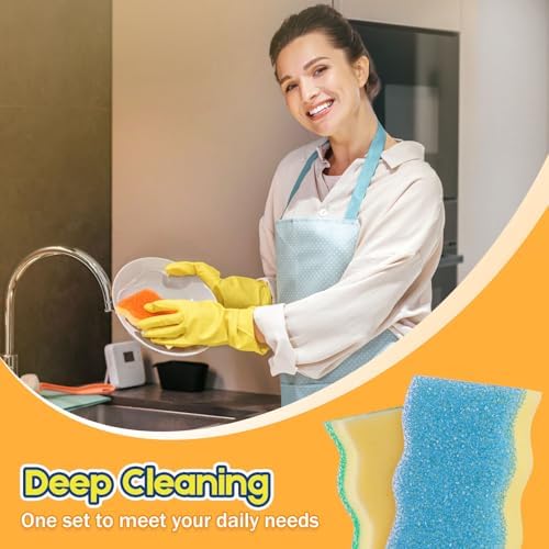 LAUNDRYLUX Scrub Sponge, 4 Pack Dual-Sided Temperature-Responsive Scrubber - 5
