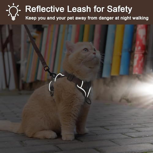Katzengeschirr mit Leine Ausbruchsicher, Katzengeschirr mit Leine Set, Verstellbar Katze Brustgeschirr mit Reflektierend Streifen & Atmungsaktiv Netzgewebe, für Katzen Kätzchen Welpen (M)