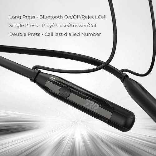 Image of RD Telinet M-15 Jolt Wireless Bluetooth Neckband Earphones, 66H Playtime, 15mm Dynamic Drivers, Bluetooth v5.3, ENC Calling, Dual Device Pairing, Fast Charging, IPX5 Water Resistant - Black