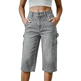 Denim Cargo Pants for Women Wide Leg Button Down...