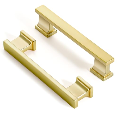 FABERHOM Brushed Brass Cabinet Handles,10 Pack 3.75 Inch(96mm) Hole Centers Kitchen & Bathroom Drawer Pulls,Solid Zinc Alloy Drawer Handles. by FABERHOM - Used condition - US$33.89