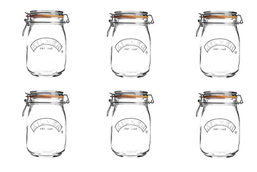 Kilner 6 x Traditional 1 Litre Airtight Clip Top Preserve Glass Storage Jars