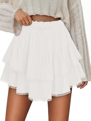 onlypuff Skorts for Woman White Country Concert Outfits Ruffle Mini
