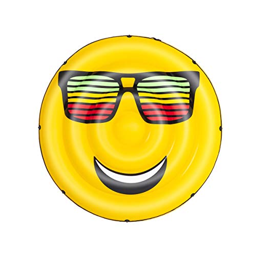 Bestway 43139 - Isla Hinchable Smiley Summer Stylez Φ188 Cm Cuerda De Agarre, Válvulas De Seguridad Y Parche De Reparación Incluido Diseño Cara Con Gafas De Sol